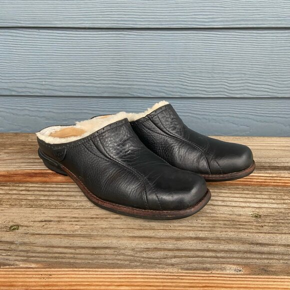 UGG Shoes - UGG Black Leather Shearling Lined Mule Clogs | Women’s 7